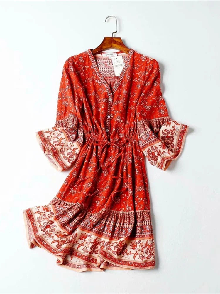 Liora | Boho Floral Mini Dress